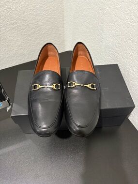 Coach Black Leather Loafers with Gold Bit Detail